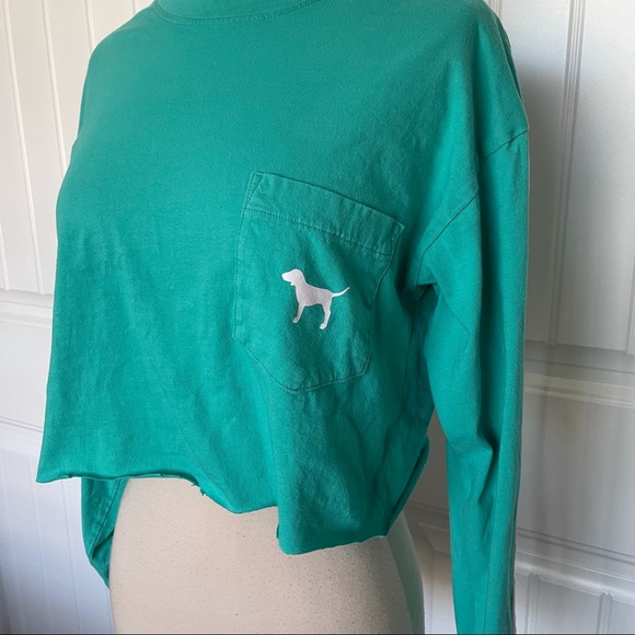 PINK Victoria's Secret Teal Long Sleeve Crop Tee - Picture 2 of 6